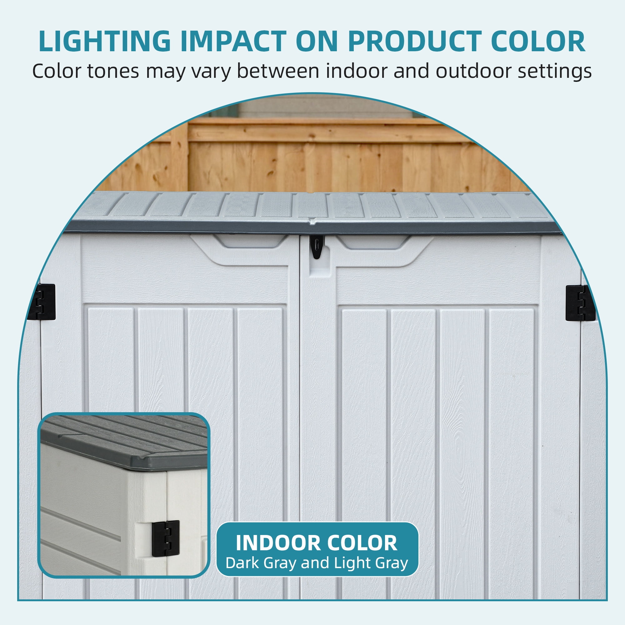 Uforic Large Outdoor Storage Shed, 47 Cu Ft Resin Tool Shed Without Shelves, Waterproof Storage with Built-In Floor for Trash Cans, Garden Tools and Lawn Mowers, Lockable Design, Light Gray