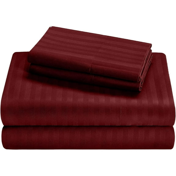 Bamboo Bed Sheets - Twin-XL Size Sheets - 4 Piece Set - 100% Bamboo Organic Sheets 16" Deep Pockets - Eco Friendly & Cooling Breathable Sheets and Pillowcases - Burgundy Stripe.