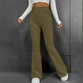 thumbnail image 5 of Women's Elastic Slim Fit Flared Pants, Brushed Striped Solid Color Casual Trousers with Side Pockets, Comfortable Bootcut Leggings for Sports Leisure and Daily Wear Green XXL, 5 of 9