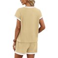 thumbnail image 4 of Two Piece Sets for Women Summer Lounge Short Sets Cap Sleeve Crew Neck Sweatsuit with Pocket Yellow XL, 4 of 4