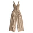 thumbnail image 5 of Kctiaxy Rompers for Women Loose Sleeveless V Neck Button Front Jumpsuits Solid Muti Pockets Wide Leg Long Pant Business Casual Outfits, 5 of 7