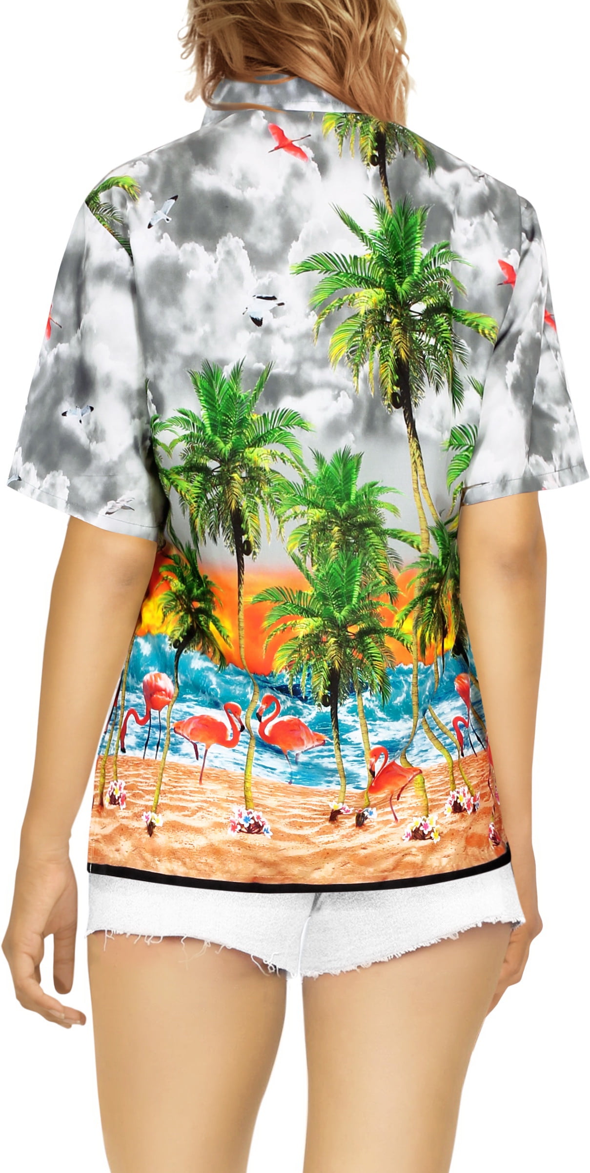 LA LEELA Women Casual Palm Tree Beach Tropical Hawaiian Shirt L