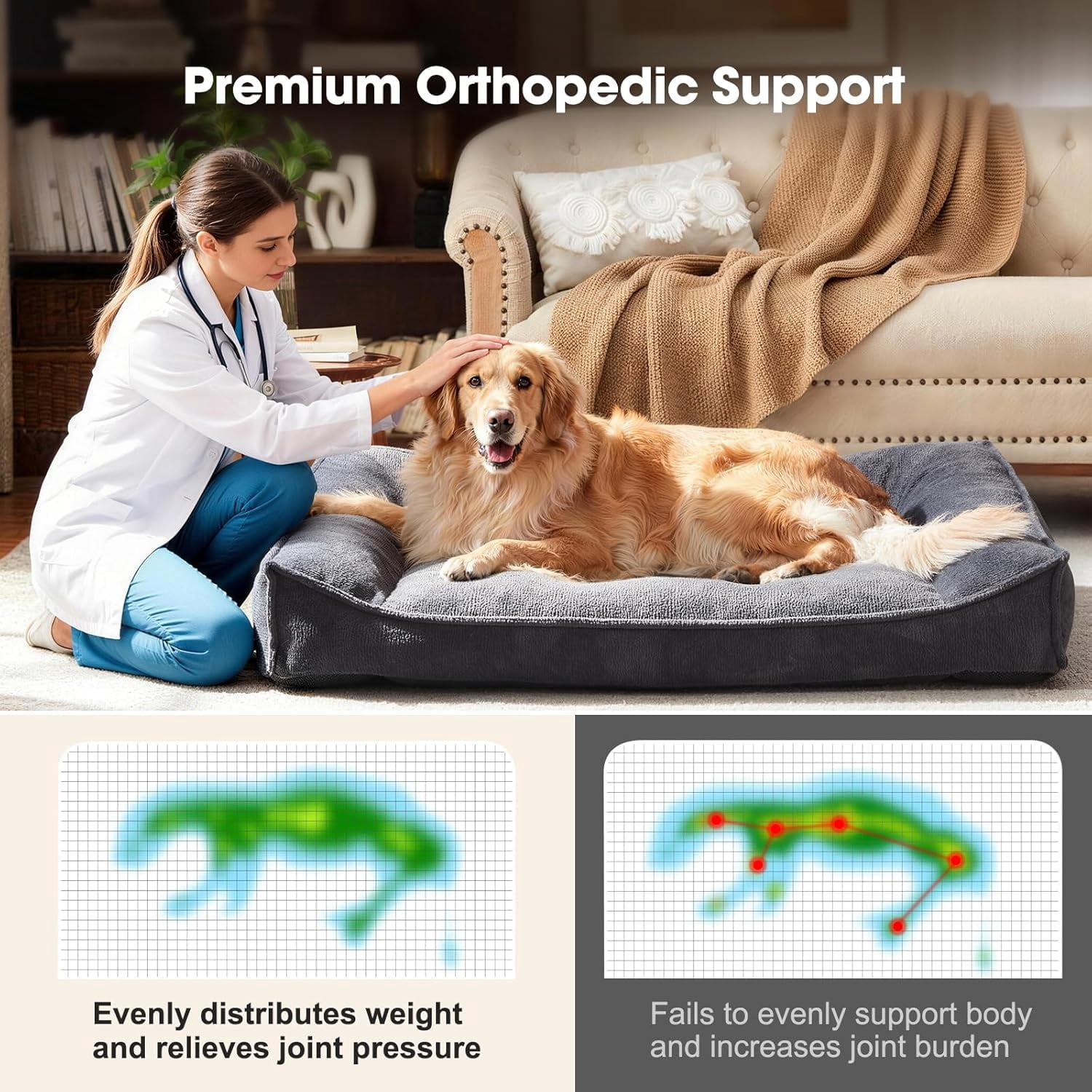 Orthopedic Dog Bed Medium Size Dog, Extra Thick Supportive Comfort Pet Sofa, Ergonomic Slant Dog Couch Bed with Removable Washable Cover, Ultra Soft Surface & Non-Slip Bottom, Grey, 35"
