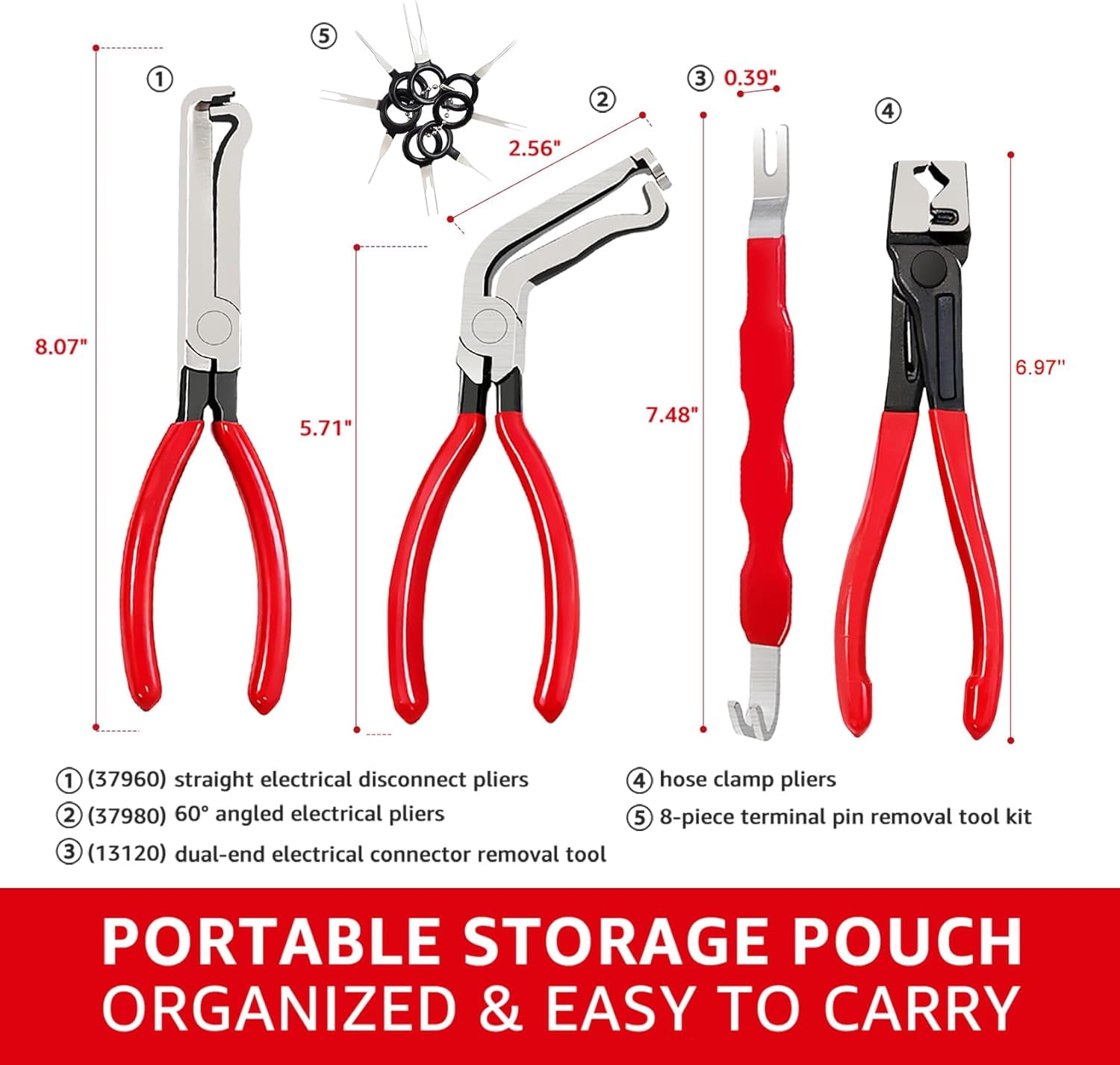 5 Pieces Electrical Disconnect Pliers for Cars, Upgraded Dual Angled Automotive Connector Separator Tool Set with Case for Car Terminal and Wiring Harness Removal in Tight Engine Space
