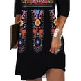 thumbnail image 4 of ORQ Retro Print Ethnic Casual A-Line Pullover Short Women Summer Dress, 4 of 4