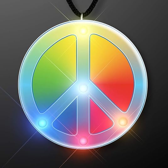 FlashingBlinkyLights Rainbow Peace Sign Blinkies on Lanyards (Set of 5)