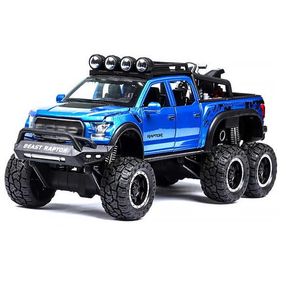 1:24 is suitable for the Ford F150 alloy die-casting model, equipped with openable doors, headlights, sound system, and rebound function. Boy's toy car, children's birthday gift.