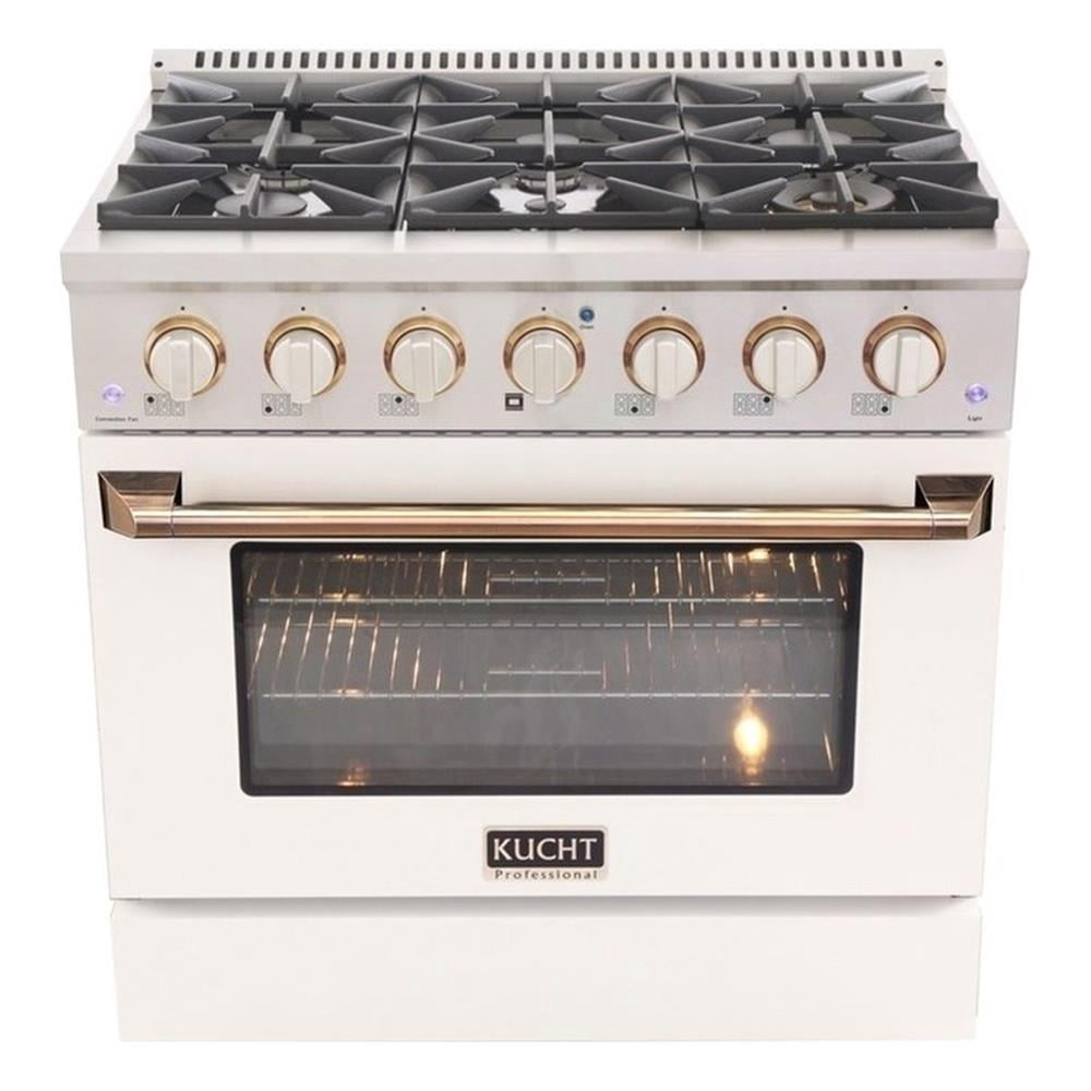 Pemberly Row 36" 5.2 cu. ft. Dual Fuel Range Natural Gas in White & Gold Accents