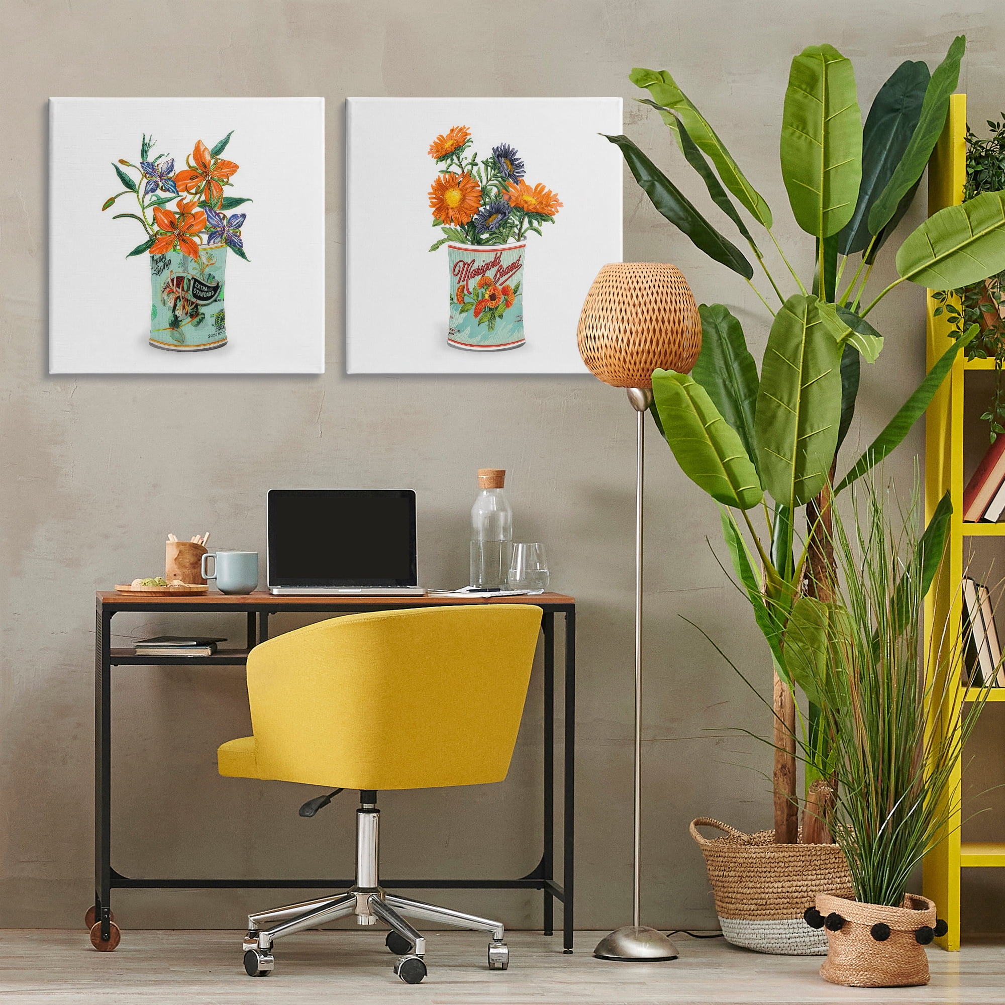 Stupell Industries Nostalgic Marigold & Lily Bouquets 2 Piece Canvas Wall Art Set, design by Val Rhodes