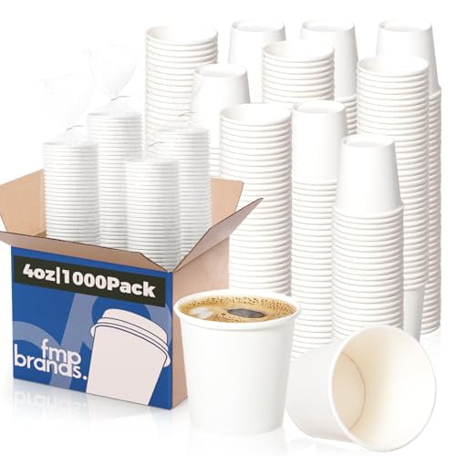 Fit Meal Prep [1000 Pack 4 oz Disposable White Paper Cups - On the Go Hot and Cold Beverage All-Purpose Sampling Portion Cup for Coffee, Espresso, Cortado, Water, Tea and Juice, Food Grade Safe