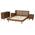 thumbnail image 2 of Bowery Hill Ash Walnut Wood 4-Piece Queen Size Bedroom Set with Rattan, 2 of 13