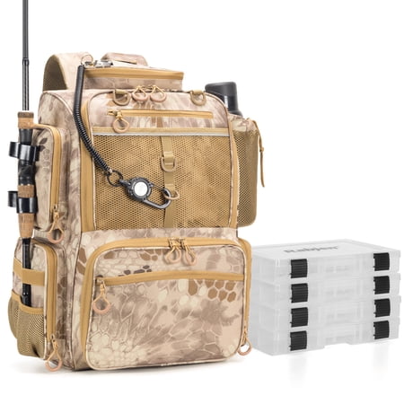 Fishing Tacklepack Camouflage Khaki Standard size include 4 tackle boxes 1600D nylon