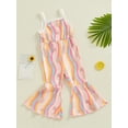 thumbnail image 4 of Yunliwuli Little Girls Summer Casual Jumpsuit Sleeveless Flower Print Colorful Striped Flare Playsuit, 4 of 9