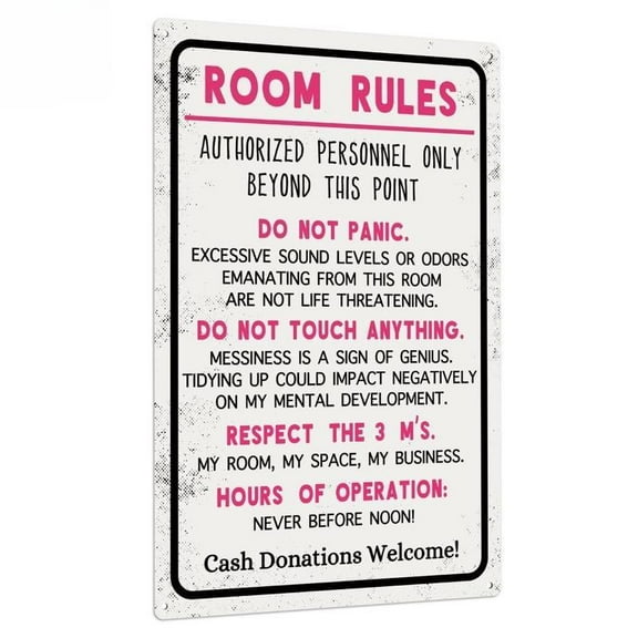 Room Rules Letter Pattern Metal Sign, 1 Count Vintage Tin Plaque, Wall Art Plate, Wall Decor for Home Bedroom Dormitory Decor