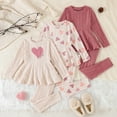 thumbnail image 2 of Angala Valentine's Day Girls Long Sleeve Heart Print Solid Color Matching Top Skirt And Slim Fit Pants Three Piece Outfit Cozy Stylish Boys Girls Outfits 7-8 Years, 2 of 9