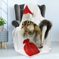 thumbnail image 4 of Christmas Soft Flannel Fleece Throw Blanket, Chipmunk in Red Santa Claus Hat and Bag with Surprise Xmas Presents, Cozy Plush for Indoor and Outdoor Use, 50" x 70", Pale Yellow White Red, by Ambesonne, 4 of 5