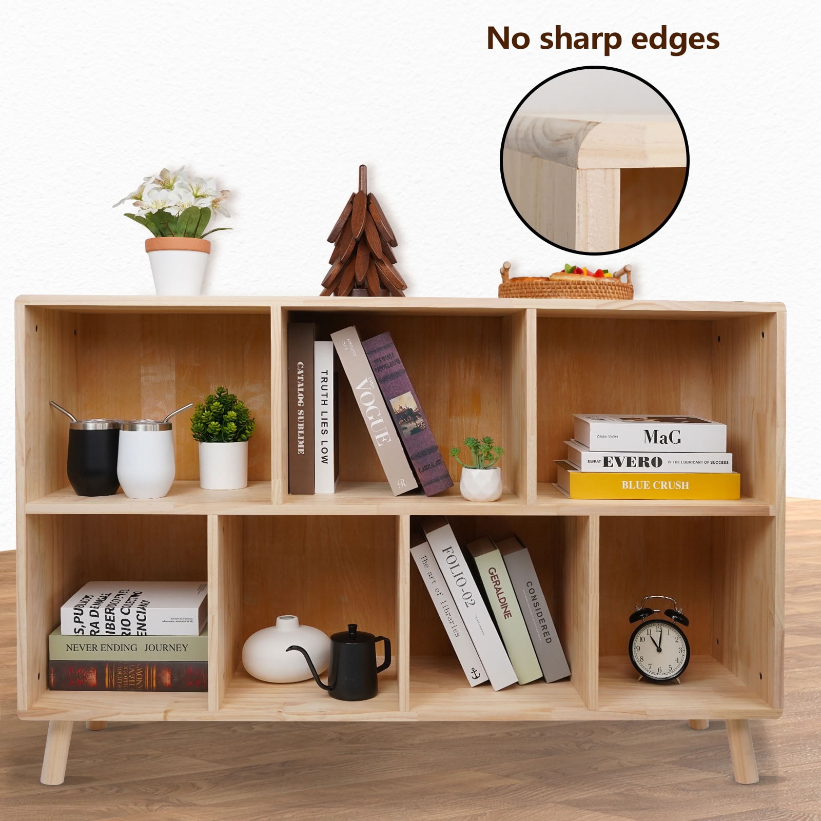 MAYEERTY 7 Cube Wood Bookshelf, Freestanding Open Bookcase Storage Organizer for Living Room Bedroom Nursery Home Office