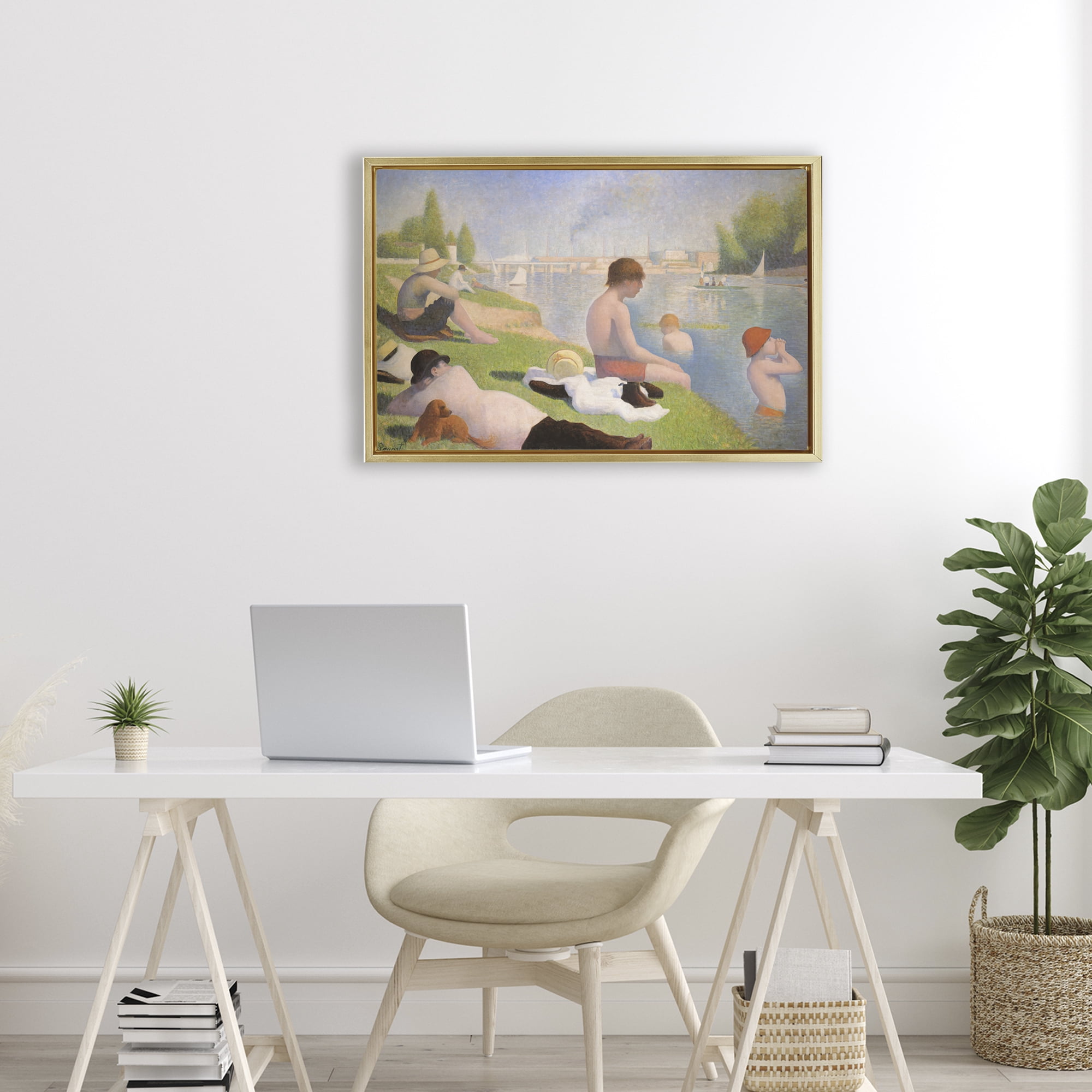 Stupell Industries Afternoon Bathers Georges Seurat Gold Framed Floater Canvas Wall Art, design by Georges Seurat