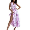 thumbnail image 1 of Womens Summer Dresses Sleeveless V Neck Wrap Button Casual Ruffle Tiered Midi Dress with Slit, 1 of 7