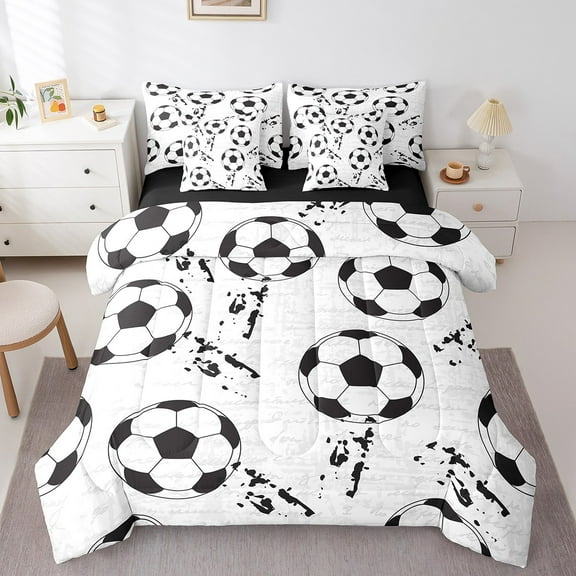 Erosebridal 3D Ball Print Bedding Sets Twin Size, Football Soccer Comforter Sets with Sheets, Eat Sleep Reversible Bed Set, Microfiber Room Decorative, 7 Pieces