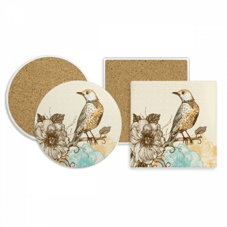 

Colorful Pencil Birds Flowes Coaster Cup Mug Holder Absorbent Stone Cork Base Set