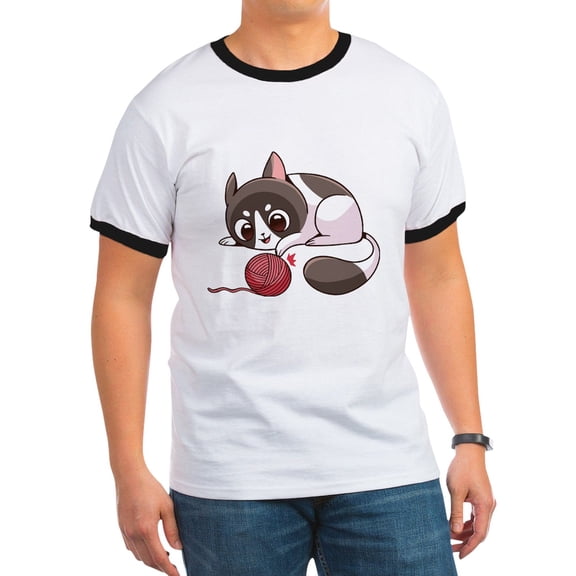 CafePress - Cute Kawaii Cat T Shirt - 100% Cotton Ringed T-Shirt