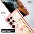 thumbnail image 3 of Designed for Samsung Galaxy S23 Ultra Case with Strap Luxury Love Heart Plating Gold Bumper Phone Cover Wristband Kickstand Full Body Protective Slim Case for Women-Pink, 3 of 11
