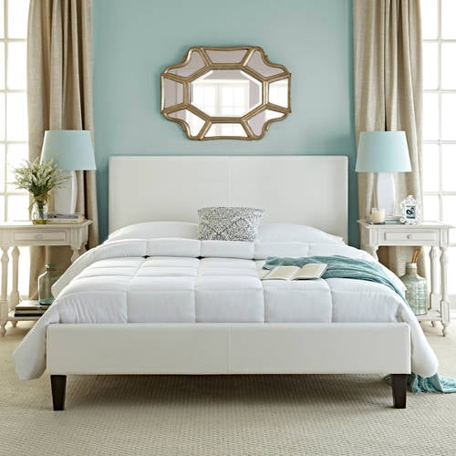 Premier Zurich Faux Leather Queen White Upholstered Platform Bed Frame With Bonus Base Wooden Slat System Walmart Com Walmart Com Premier Zurich Platform Bed Frame