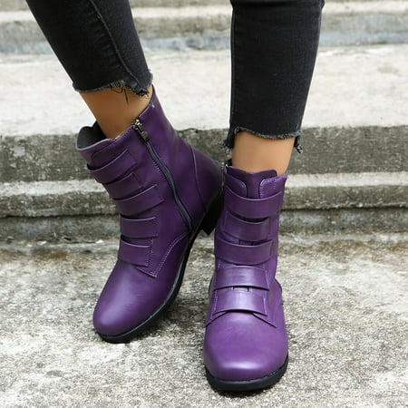 

Tejiojio Fall Clearance Women s Medium Tube Round Head Solid Side Zipper Low Heel Short Boots Shoes