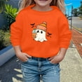 thumbnail image 2 of Wuxian Toddler Kids Halloween Sweatshirt Pullover Cute Ghost Pumpkin Graphic Print Top Shirt Crewneck Long Sleeve Casual Loose Streetwear,Orange,13-14 Years, 2 of 4