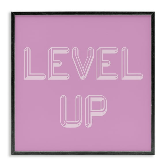 Stupell Industries Level Up Purple & White Quotes and Sayings Painting Black Framed Art Print Wall Art, 12 x 12