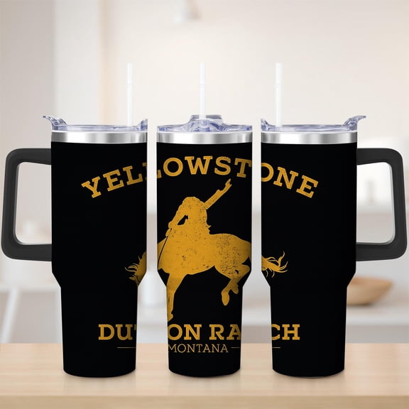 Yellowstone Cowboy Stainless Steel Insulated Mug with Lid and Handle, 30oz