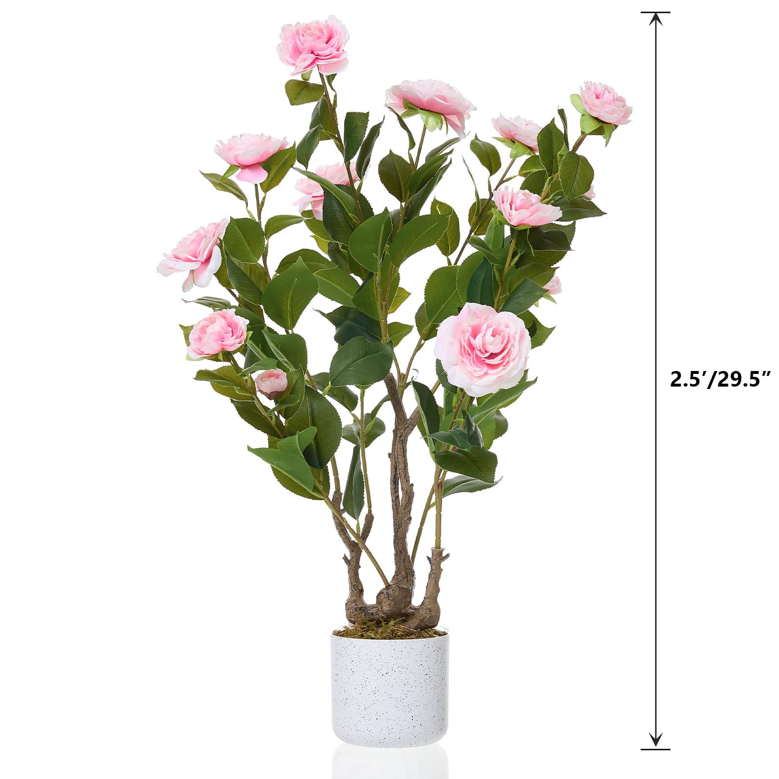 Lifelike Artificial Camellia Tree in Pot - 2 Packs Realistic Faux Flowers with White Planter, Fake Plant for Home Office Decor, Wedding Centerpiece Gift, Pink