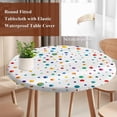thumbnail image 4 of Colorful Polka Dot Round Tablecloth, Fitted Table Cover with Elastic for 36"-44" Round Tables, Rainbow Point Vibrant Table Cloth Outdoor Indoor Dinning Party Waterproof Tablecloths, 4 of 7