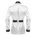 thumbnail image 4 of Zaldita Men's Smoking Jacket Satin Gown Robe Long Sleeve Short Kimono Smoking Robe Coat with Belt White 3XL, 4 of 7
