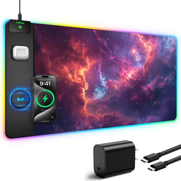 TopMade Tapis de Souris de Jeu RGB avec Recharge Sans Fil 15W, 31.5 Pouces x 15.8 Pouces TTG Grand Tapis de Bureau Tapis de Clavier pour Bureau à Domicile, Imperméable m