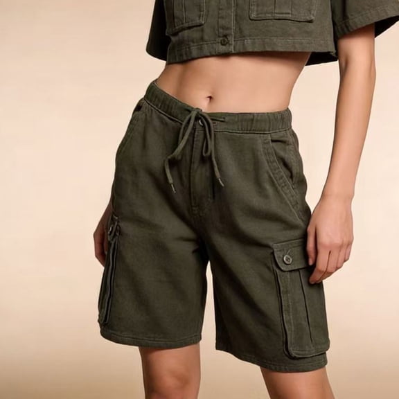 ClodeEU Women's Stretch Denim Shorts with Pockets,Comfortable Casual Jean Shorts Army Green,Womens Plus XL