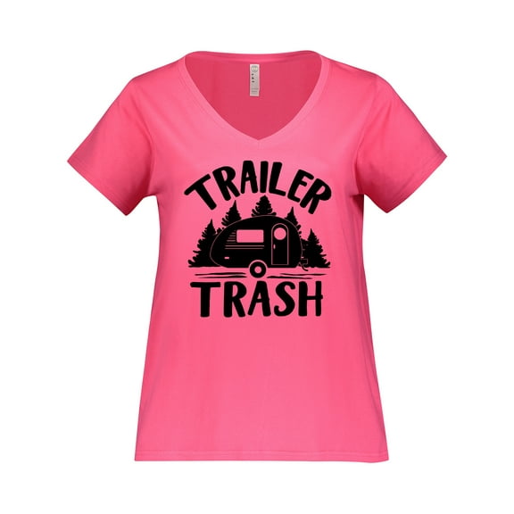 Inktastic Trailer Trash- Camping Humor Women's Plus Size V-Neck T-Shirt