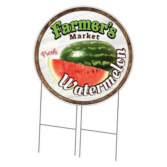 SignMission Corrugated Plastic Sign With Stakes 36" Circular - Farmer's Market Watermelon | Coroplast Yard Sign With Stake |  Made in the USA