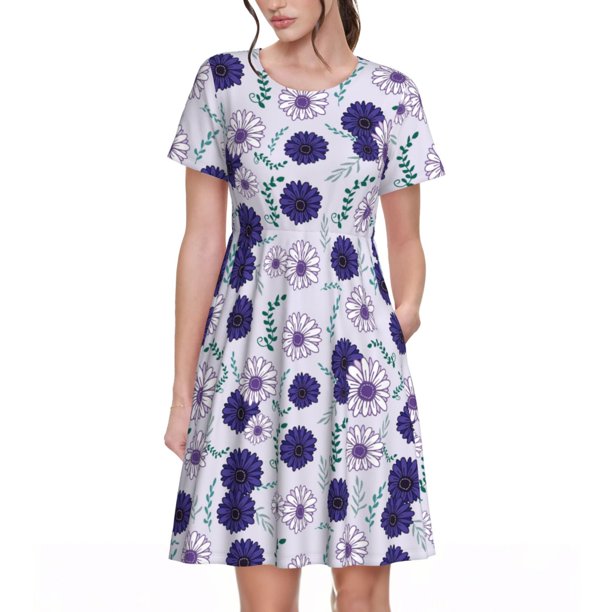 Disketp Daisies Flowers para Vestido de Manga Corta para Mujeres, Vestidos de Verano para Mujeres, Casual y Holgado para la Playa