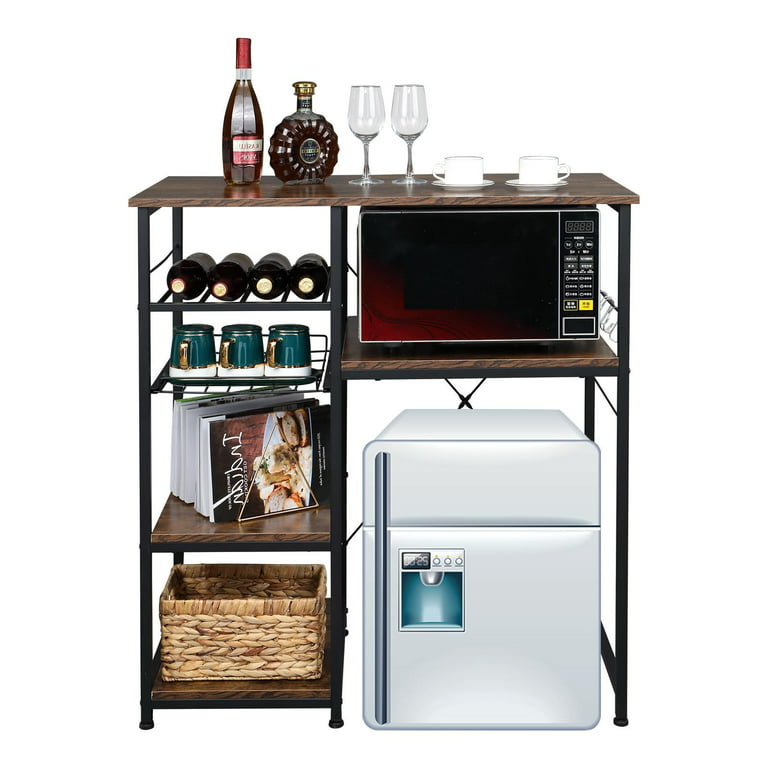 Ubesgoo 4-Tier Kitchen Baker's Rack Fit Mini Fridge, Microwave Oven Stand, Kitchen Utility Storage Shelf Organizer with Big Drawer & Wine Rack/Drain
