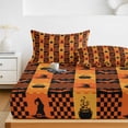 thumbnail image 6 of Twin XL Size Fitted Sheet Set - Halloween 2 Piece Bedding Sets 16" Deep Pocket Fitted Sheet with 1 Pillowcases, Orange Black Plaid Bat Gingham Spook Brushed Microfiber Hotel Luxury Bed Sheets, 6 of 9