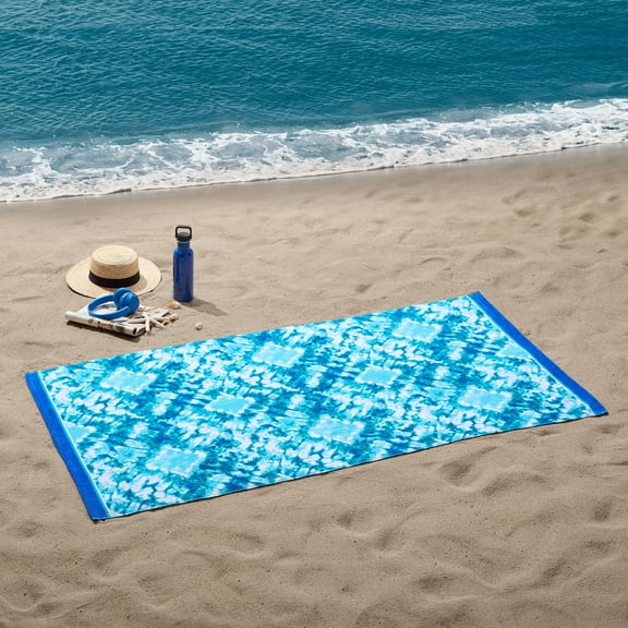 Mainstays Cotton Blend Blue Tie-Dye Beach Towel, 34" x 64"