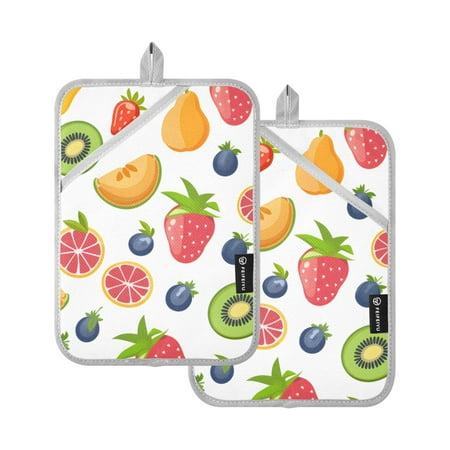 

Blueberry Strawberry Orange Pear Oven Mitts 2 Pcs Pot Holders Sets Heat Resistant for Kitchen Cooking Baking 7 x9.8