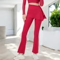 thumbnail image 2 of Women's High Waist Flare Pants with Layered Skirt Overlay- Medium, Burnt Red, 2 of 5