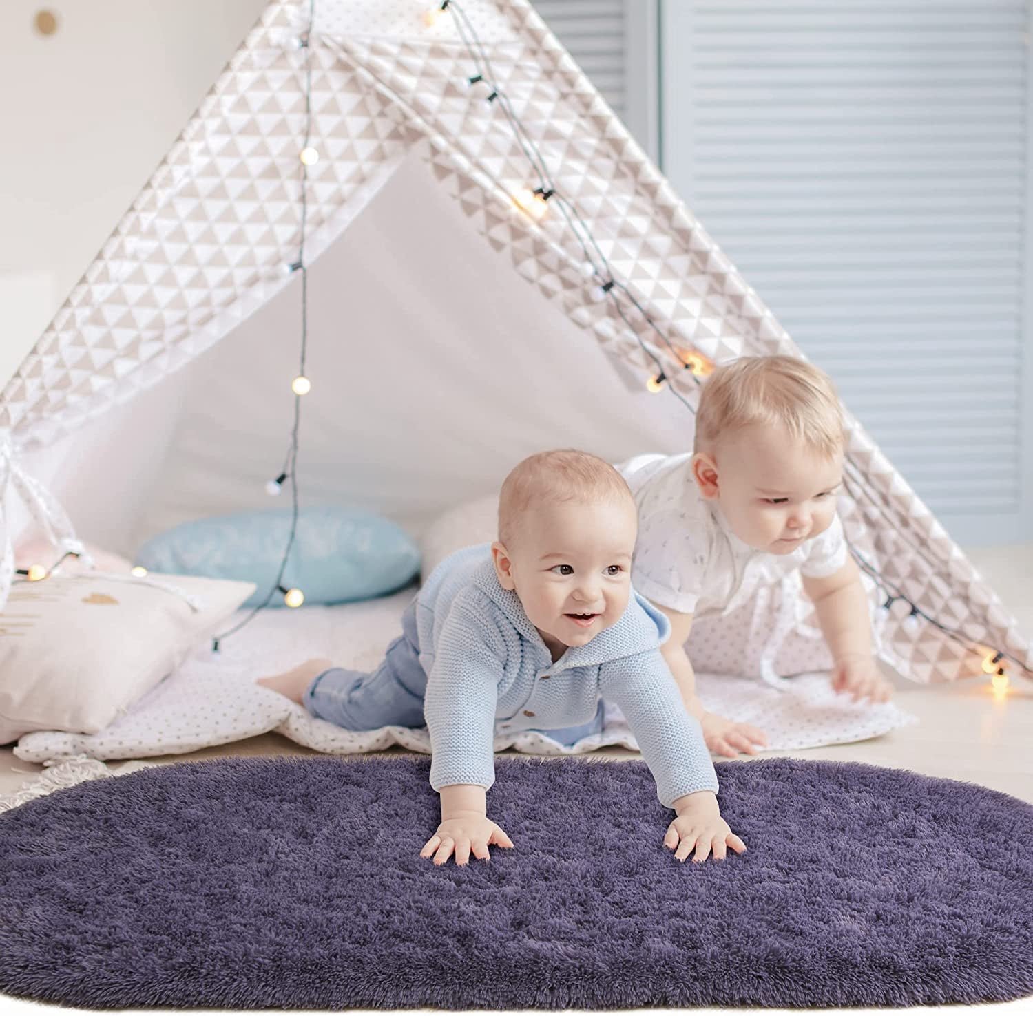 Arogan Ultra Soft Fluffy Bedroom Rugs For Kids,2.6'x5.3',Grey Purple