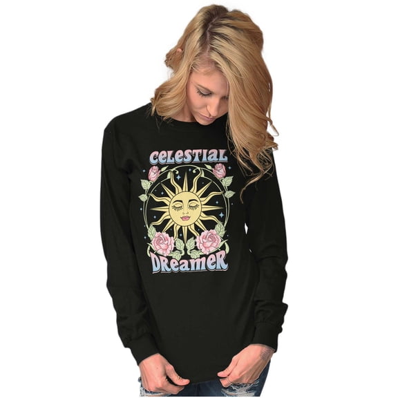 Boho Celestial Dreamer Sun Face Women's Long Sleeve T Shirt Brisco Brands S