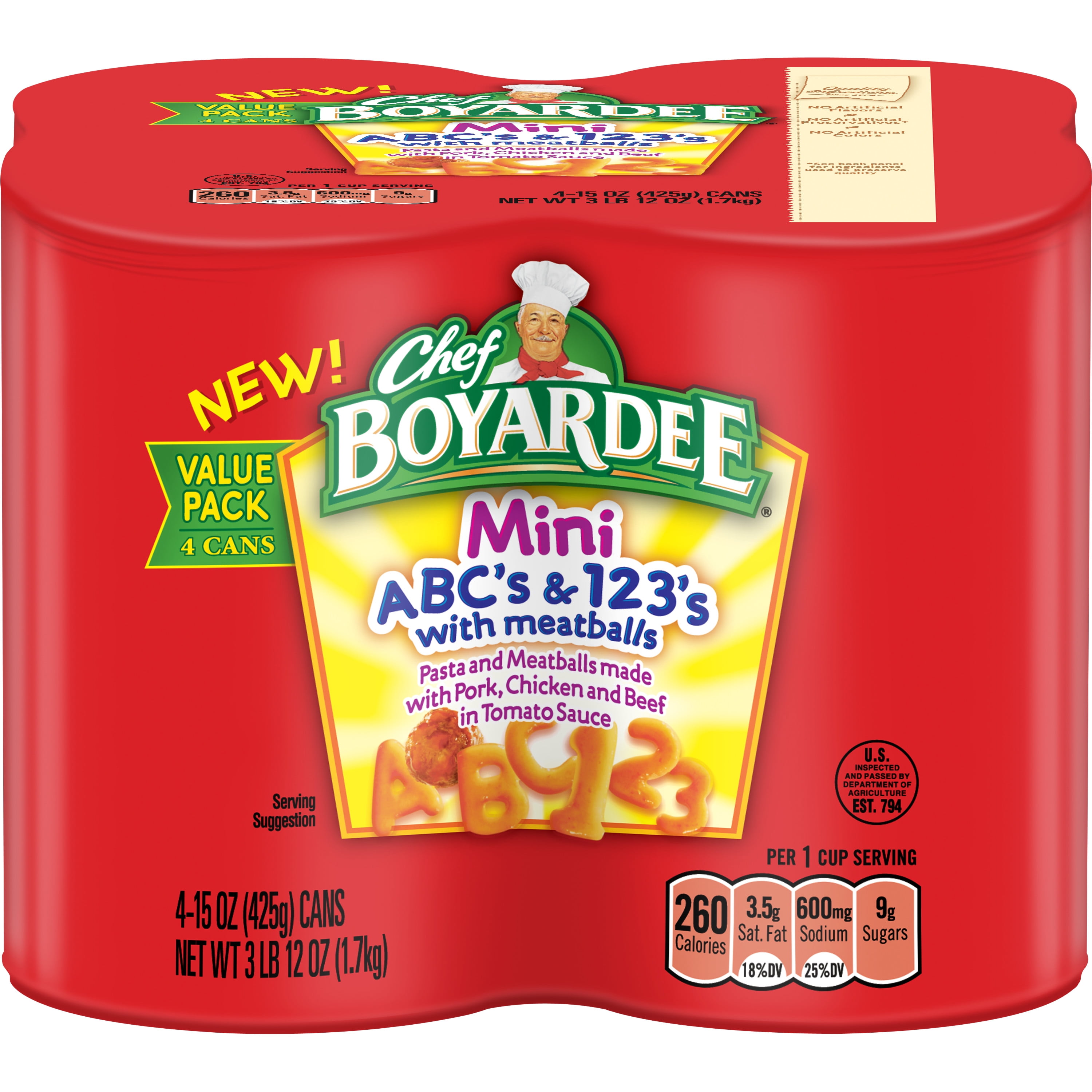 Chef Boyardee Mini ABCs and 123s with Meatballs 15 oz 4 Pack - Walmart.com
