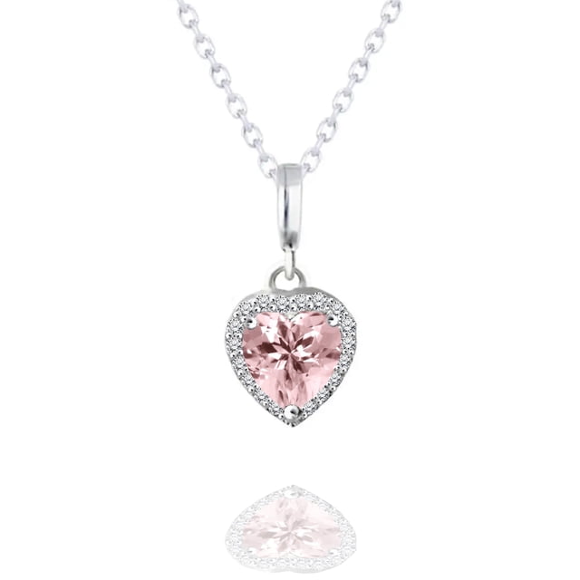 JeenMata Collar con Colgante de Turmalina Rosa de 1,5 Quilates con Piedra Natal de Octubre en Forma de Corazón para Siempre Bañado en Oro Blanco de 18 K sobre Plata