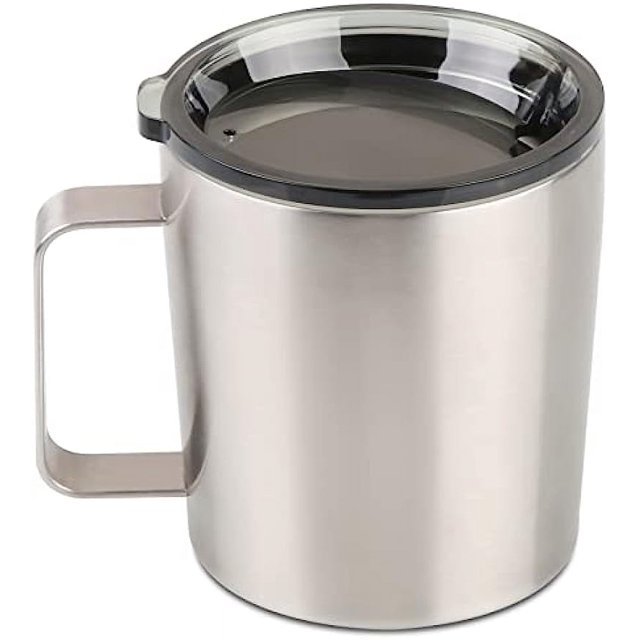 Taza térmica de 355 ml con tapa, acero inoxidable, doble pared, aislante al vacío, para viaje, con asa, acero inoxidable/plata (803-019)